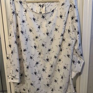 LOFT White and Black Floral Blouse